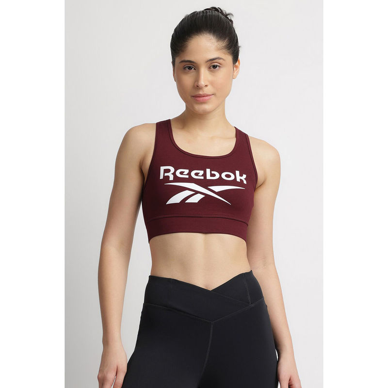 Reebok Women Maroon Printed Sports Bra (XS)