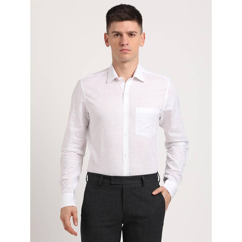 Turtle Men Pure Cotton Slim Fit Solid White Formal Shirt (46)