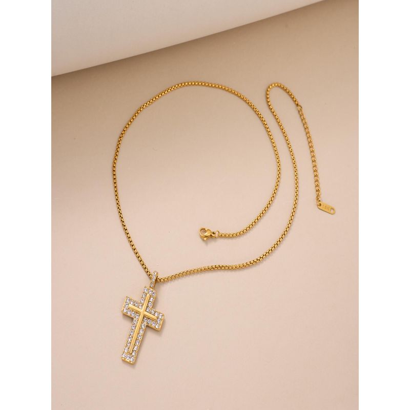Buy AQUASTREET Zircon Cross Pendant 18K Gold Plated Waterproof