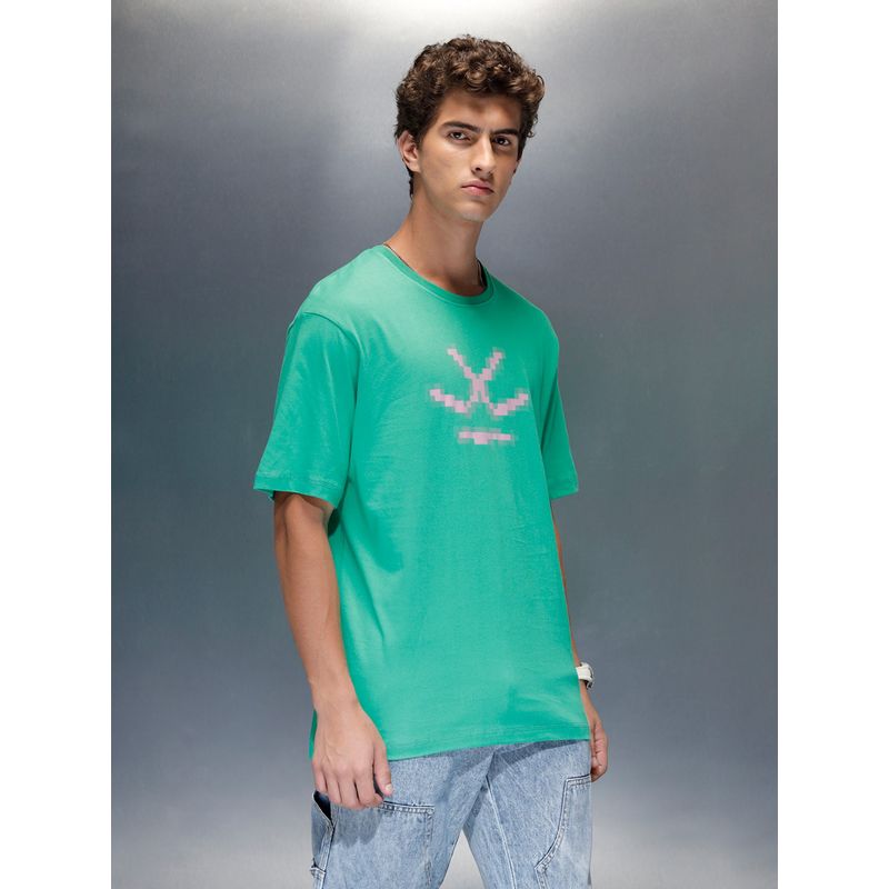 WROGN Green Printed Crew Neck Comfortable T-Shirt (XL)
