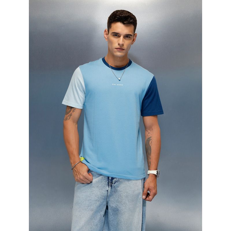 WROGN Blue Colorblock Crew Neck Regular T-Shirt (XL)