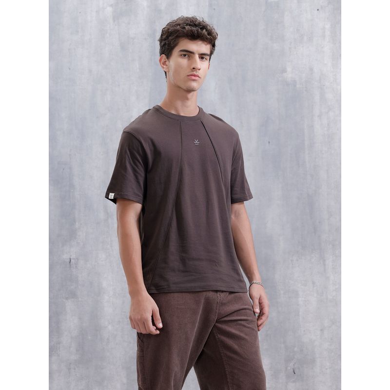 WROGN Brown Solid Crew Neck Comfortable T-Shirt (S)