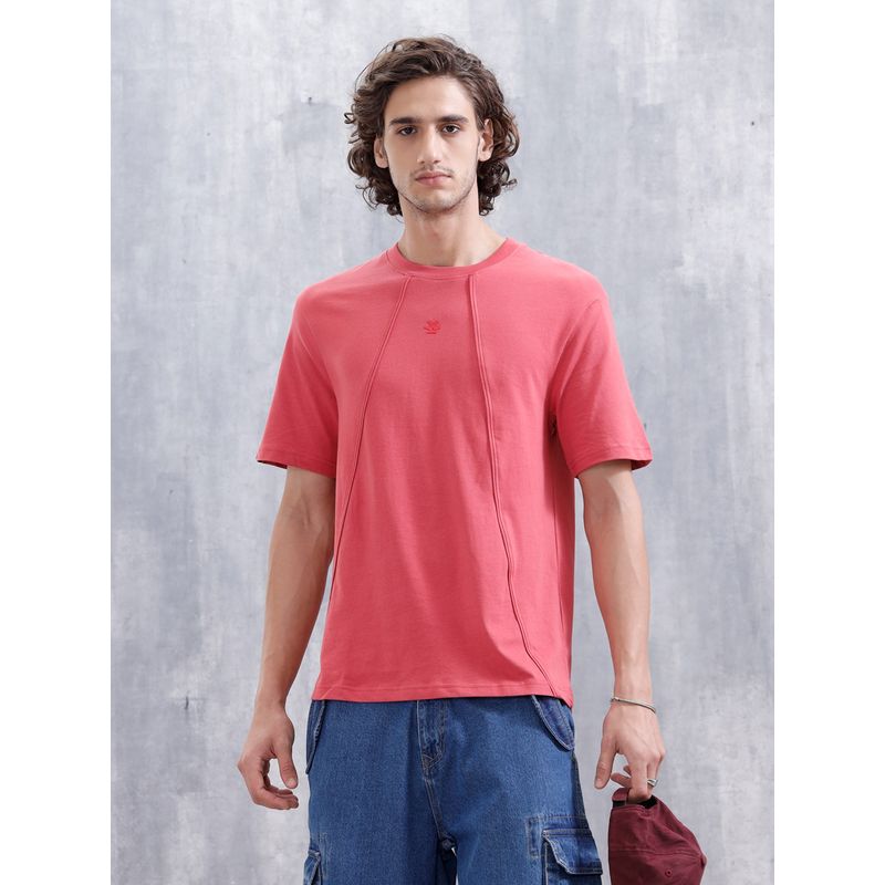 WROGN Red Solid Crew Neck Comfortable T-Shirt (S)