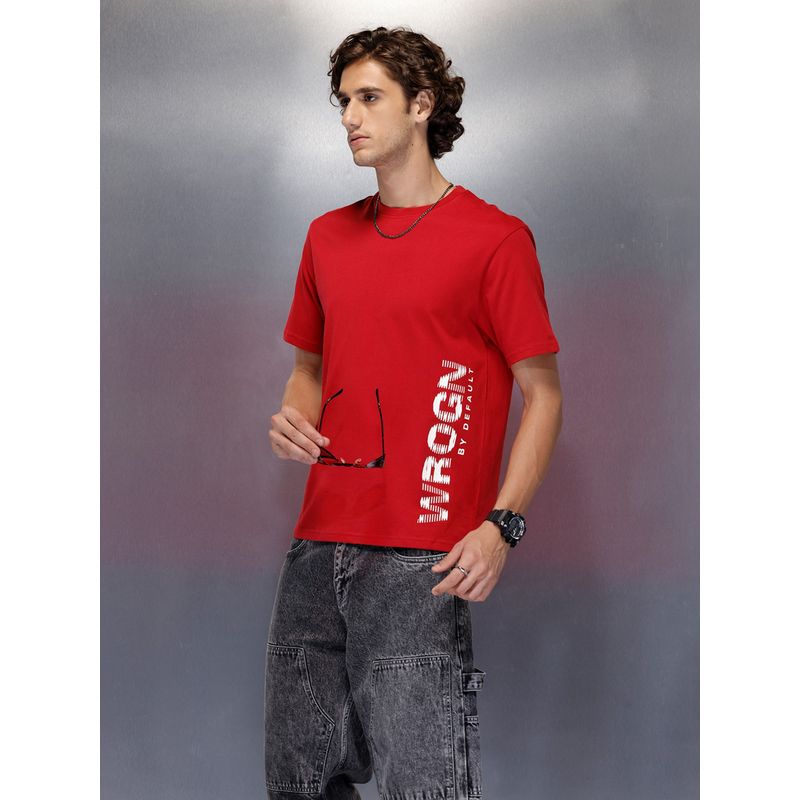 WROGN Red Printed Crew Neck Slim T-Shirt (M)
