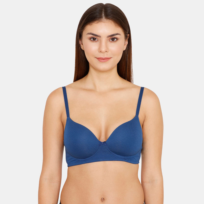 Zivame Padded Wirefree Bra - Navy Peony (38C)