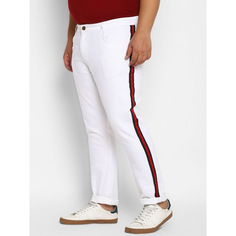 Urbano Plus Men White Regular Fit Side Striped Denim Jeans Stretchable (42)