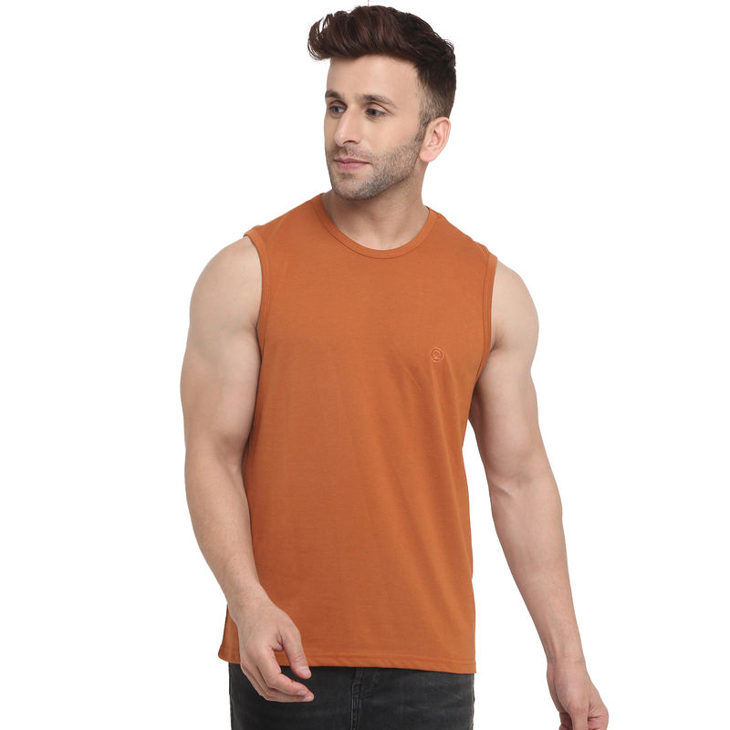 CHKOKKO Rust Men Cotton Gym Tank Tops - Orange (XL)