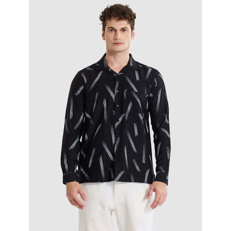 Snitch Black Printed Regular Fit Shirt (XS)