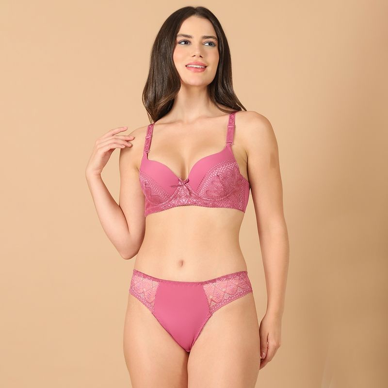 PrettyCat Sexy Lightly Padded T-Shirt Bra & Panty with Bows (Set of 2) (32B)