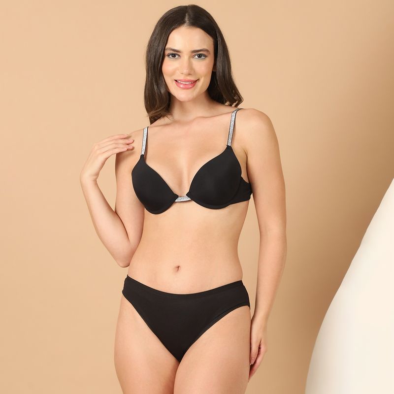 PrettyCat Shine Strap Sexy Plunge Bra & Panty Lingerie (Set of 2) (32B)