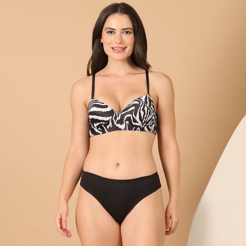 PrettyCat Sexy Zebra Print T-Shirt Bra & Panty (Set of 2) (34B)