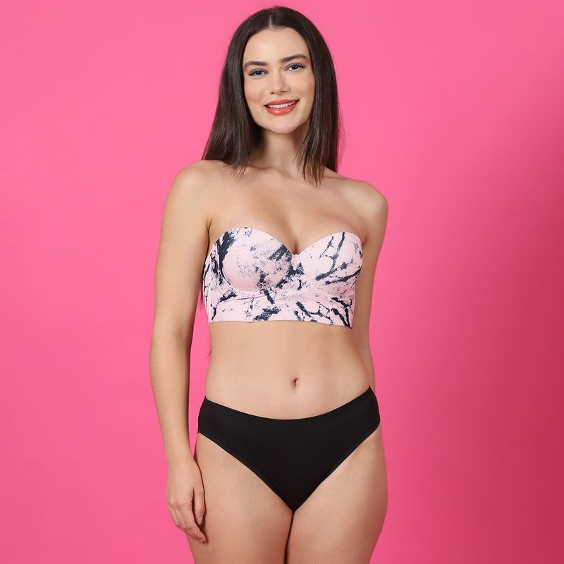 PrettyCat Women Sexy Underwired Half Cup Multiway Strapless Bralette Bra & Panty (Set of 2) (32C)