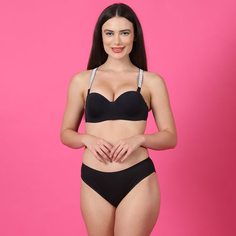 PrettyCat Shine Strap Sexy Half Cup Balconette Bra & Panty Lingerie (Set of 2) (34B)