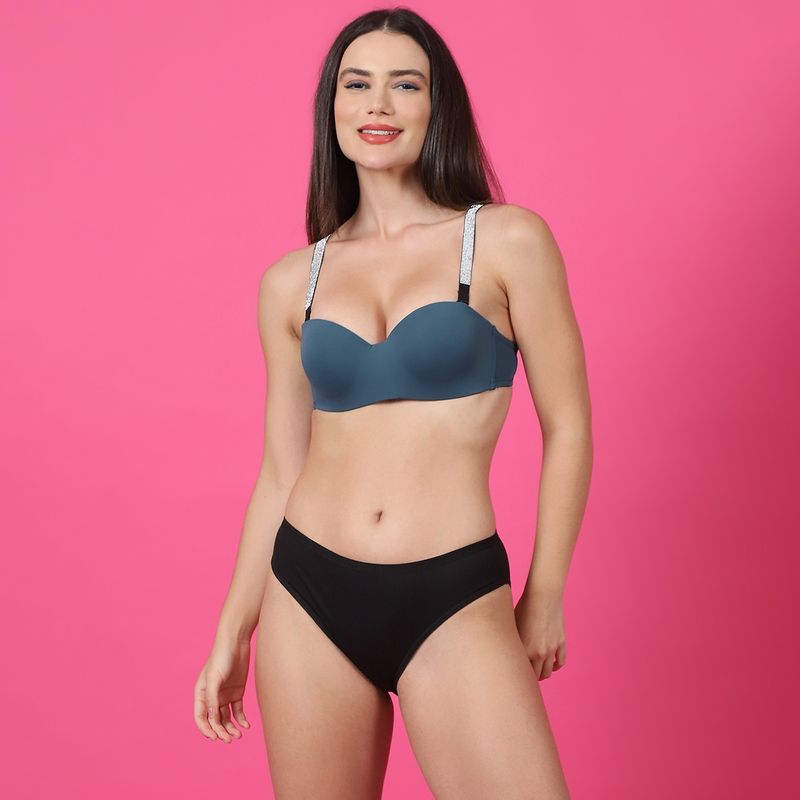 PrettyCat Shine Strap Sexy Half Cup Balconette Bra & Panty Lingerie (Set of 2) (32B)