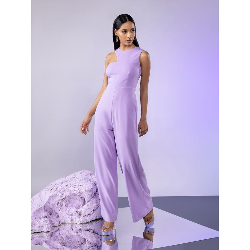 Twenty Dresses by Nykaa Fashion Lavender Solid Asymmetric Neck Jumpsuit (M)