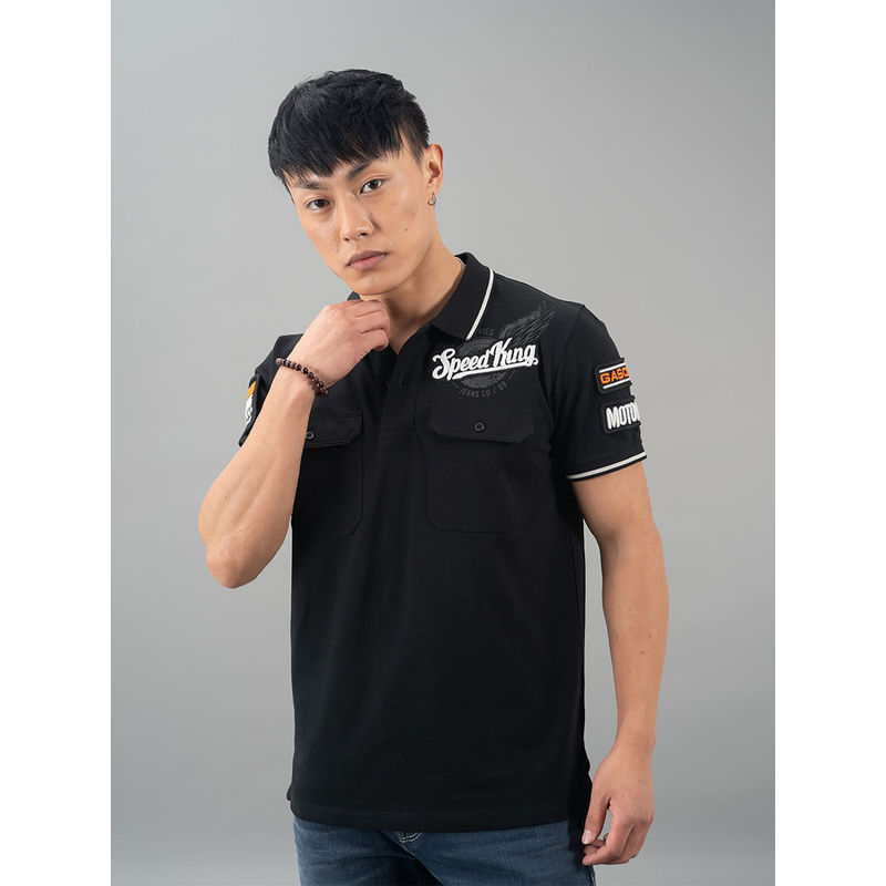 ROOKIES Black Half Sleeves Pique Polo Tee (S)