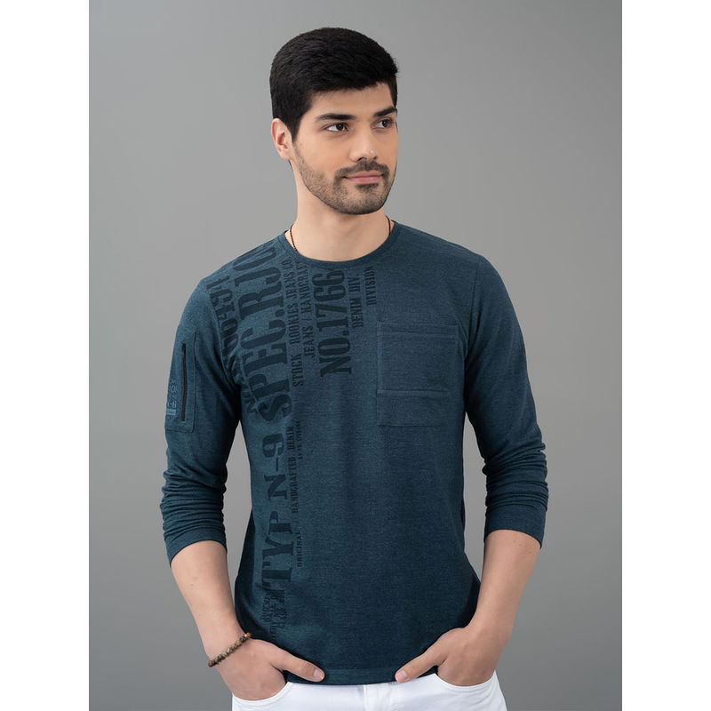 ROOKIES Blue Melange Full Sleeve Round Neck Tee (2XL)