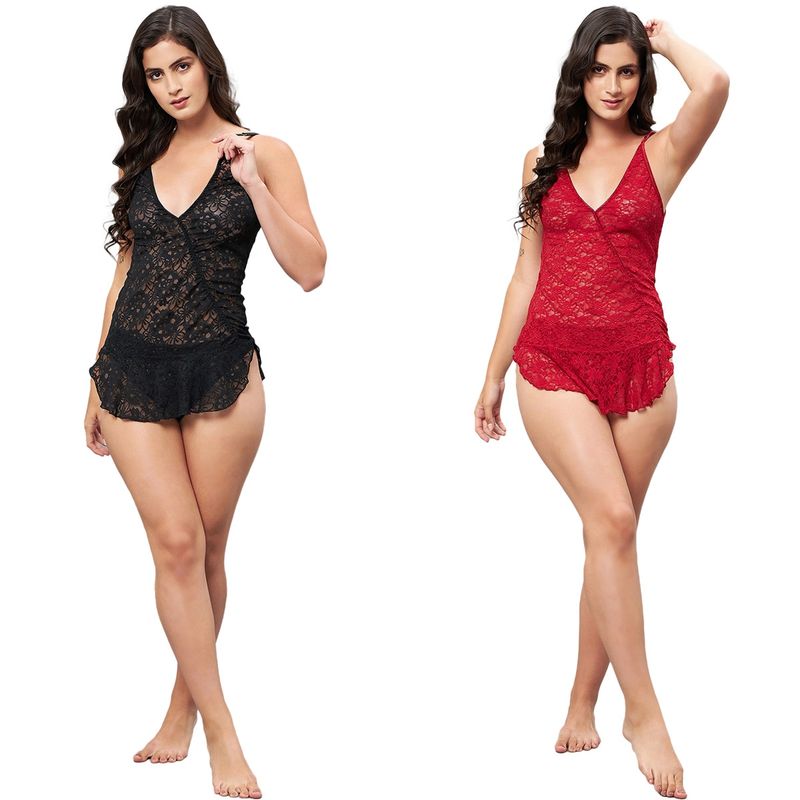 Secrets By ZeroKaata Women Assorted Self Design Baby Doll Lingerie - Multicolor (Pack of 4) (2XL)