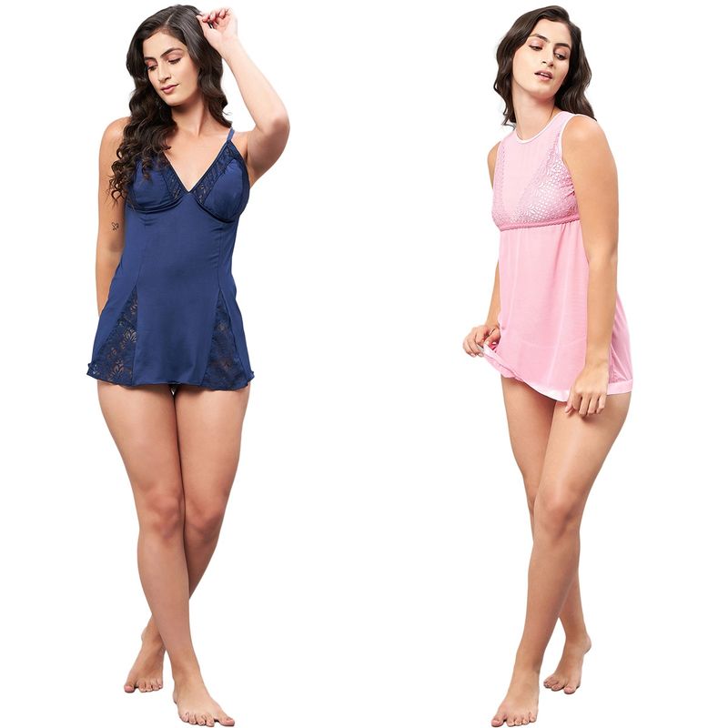 Secrets By ZeroKaata Women Assorted Self Design Baby Doll Lingerie - Multicolor (Pack of 4) (2XL)