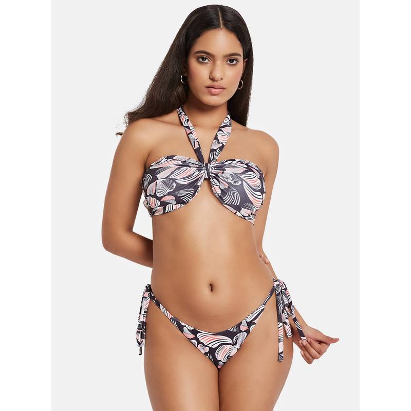 G Heist Women's Printed Halter Beachwear Swim Grey Bikini Top And Bottom (XS)