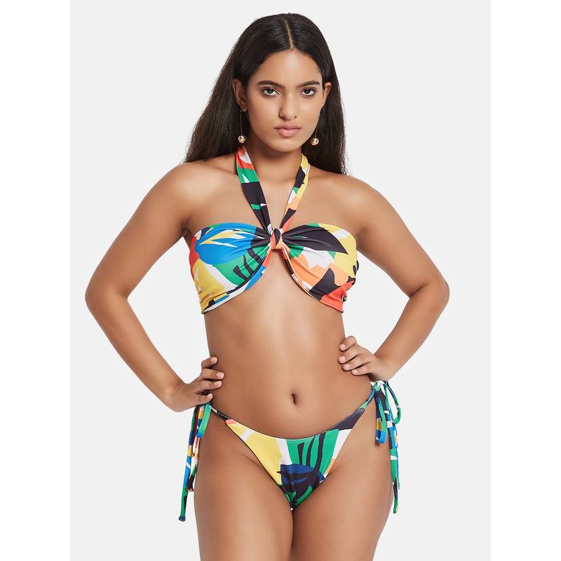 G Heist Women's Halter Beachwear Swim Printed Multicolor Bikini Top And Bottom (XS)