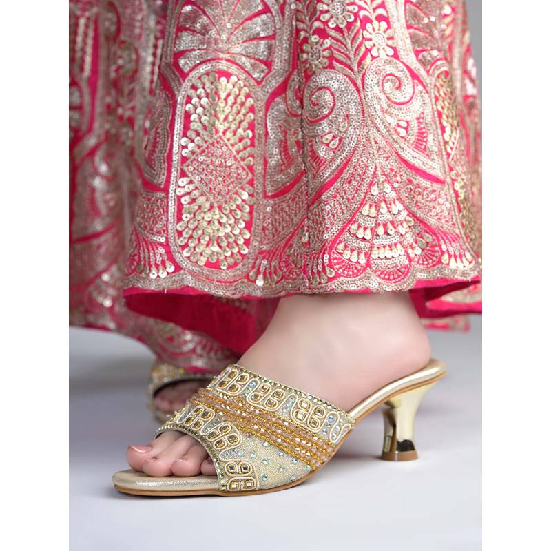 Shoetopia Women Festive Gold Kitten Heels (EURO 36)