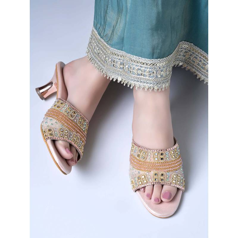 Shoetopia Women Festive Rose Gold Kitten Heels (EURO 39)