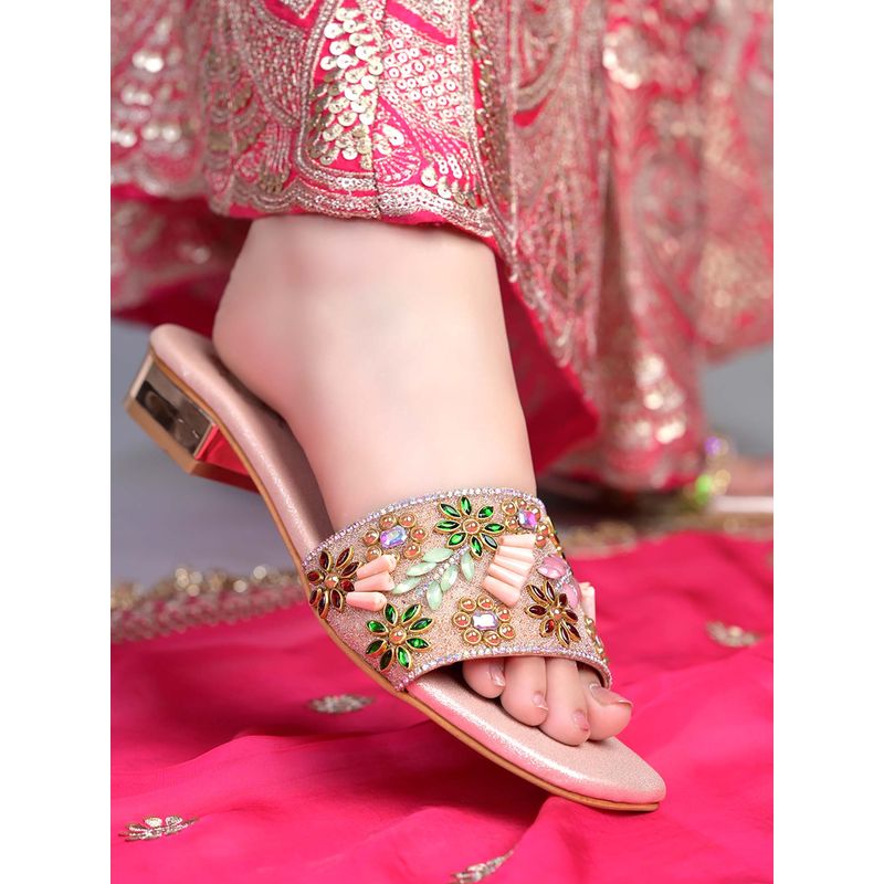 Shoetopia Women Festive Rose Gold Block Heels (EURO 42)