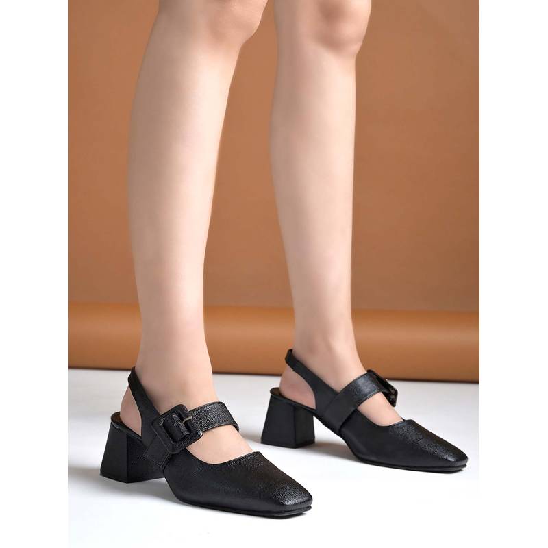 Shoetopia Women Classic Black Block Heels (EURO 36)