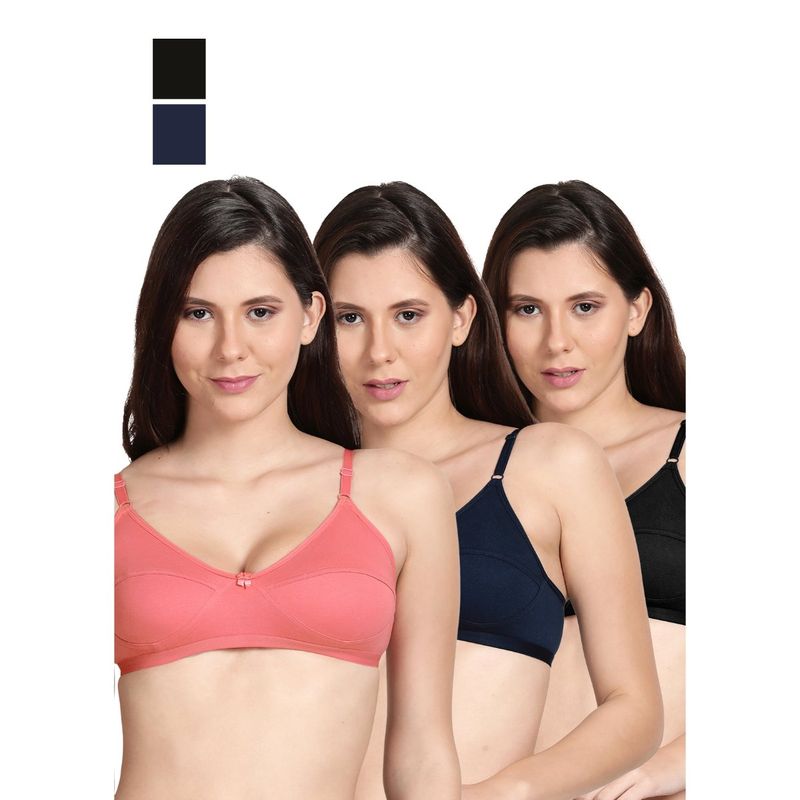 Shyaway Shyle Non Padded Seamed Everyday Bra Multicolor (Pack of 3) (32B)