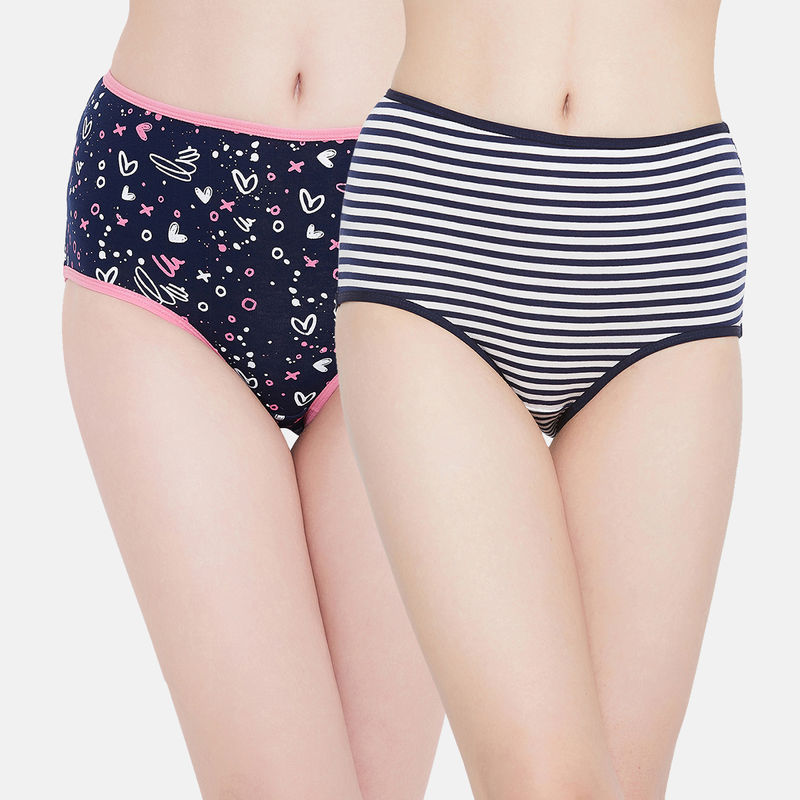 Clovia Cotton Pack of 2 High Waist Printed Hipster Panty - Multi-Color (S)