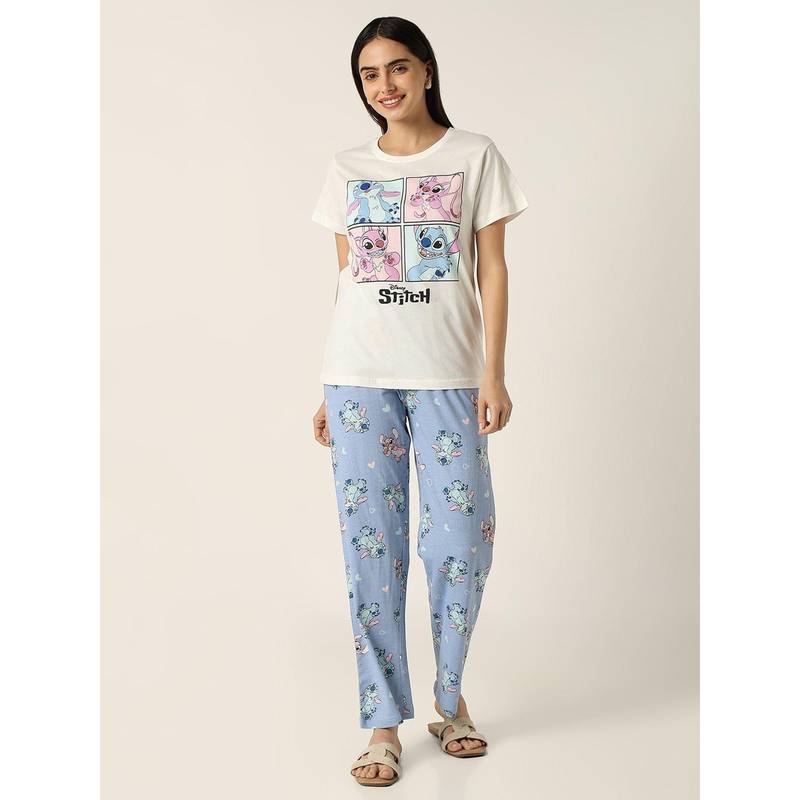 R&B Women Blue Cotton Short Sleeves Round Neck T-Shirt with Pyjamas (10)
