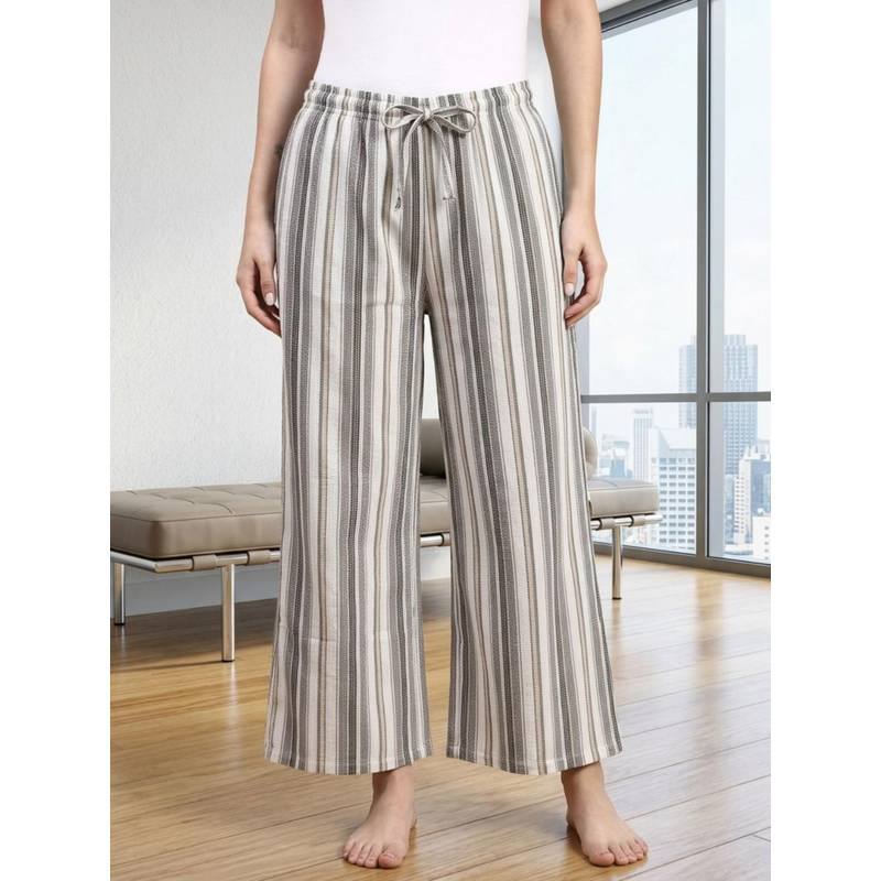 Kryptic Women Cotton Baggy Fit Stripes Pyjama with Side Pocket (M)