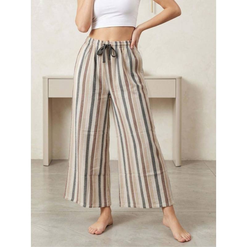 Kryptic Women Cotton Baggy Fit Stripes Pyjama with Side Pocket (L)