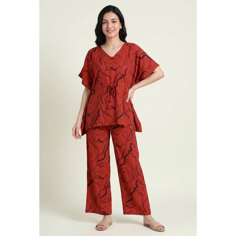 Zivame Woven Kaftan Set - Rust (L)
