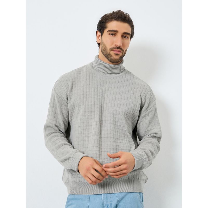 Styli Mens Oversized Fit Turtle Neck Textured Sweater (XL)