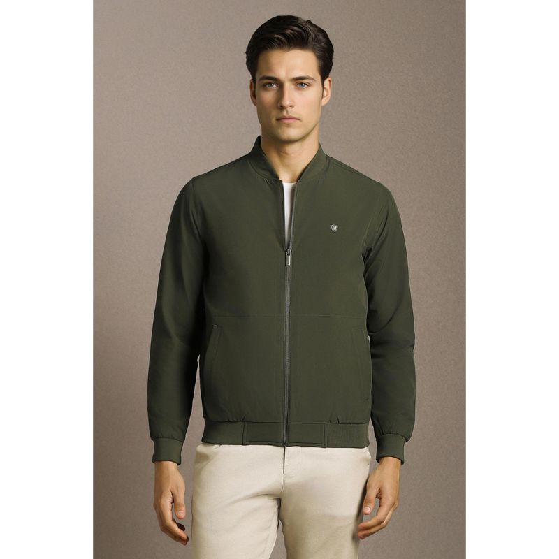 Louis Philippe Mens Casual Olive Solid Jacket (M)