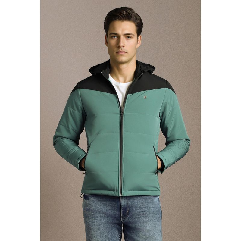 Louis Philippe Mens Casual Green Colorblock Jacket (S)