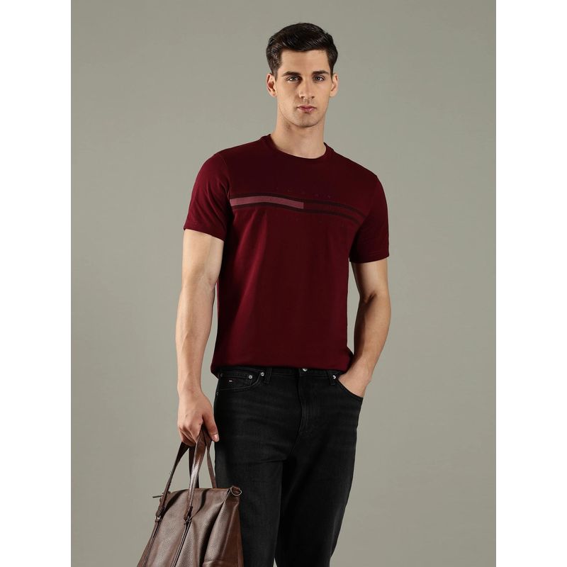 Tommy Hilfiger Burgundy Embroidered Logo Regular Fit Cotton T-Shirt (M)