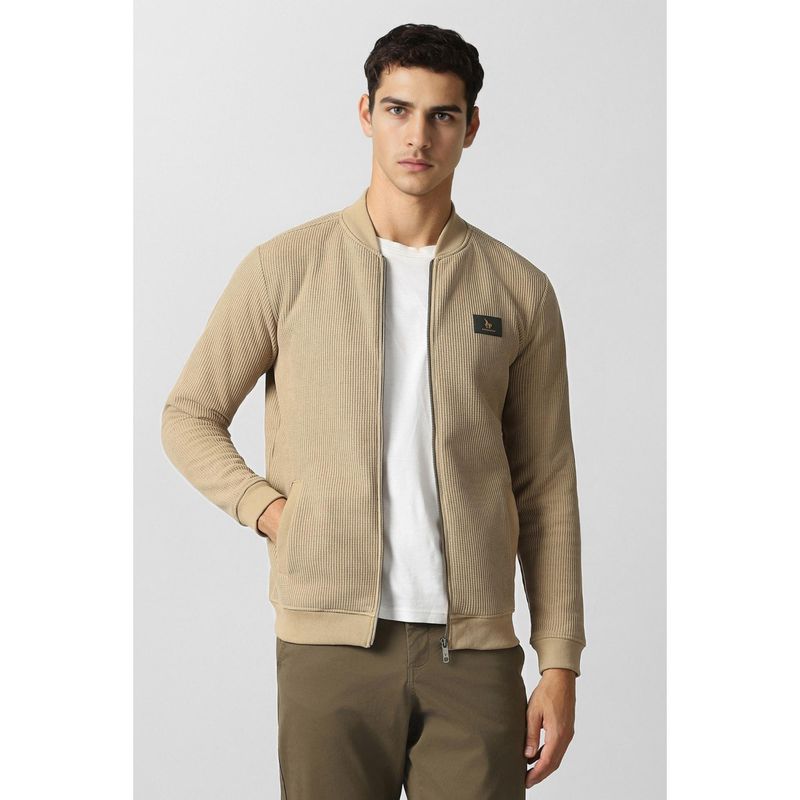 Van Heusen Mens Beige Textured Round Neck Jacket (S)