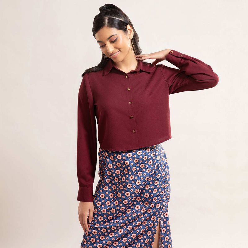 Twenty Dresses by Nykaa Fashion Maroon Discover Your Style Crop Shirt (XS)