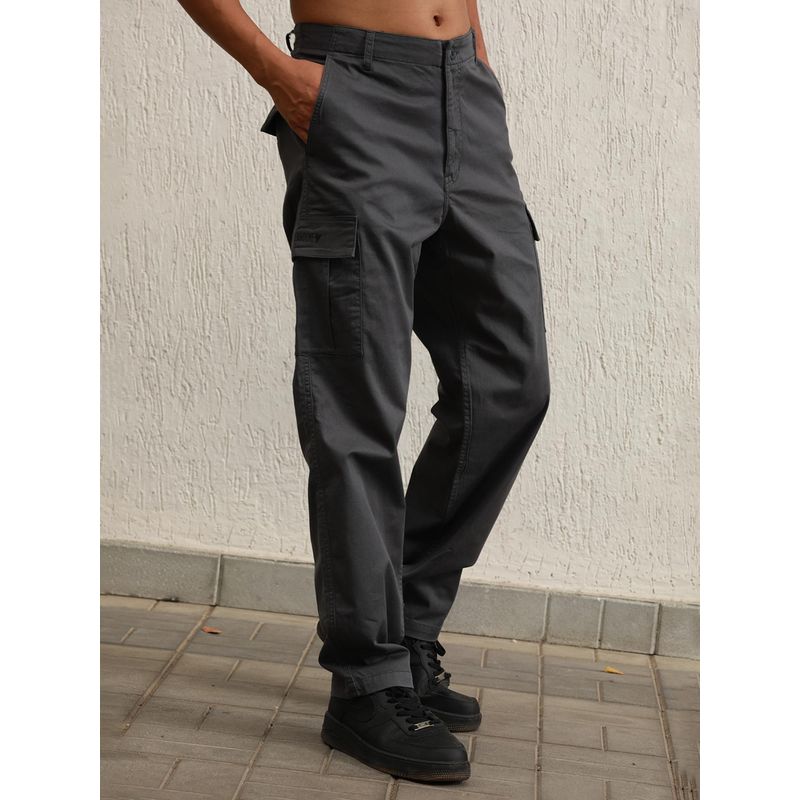 Hubberholme Mens Charcoal Smart Casual Summer Cotton Loose Fit Mid Rise Cargo Pant (32)