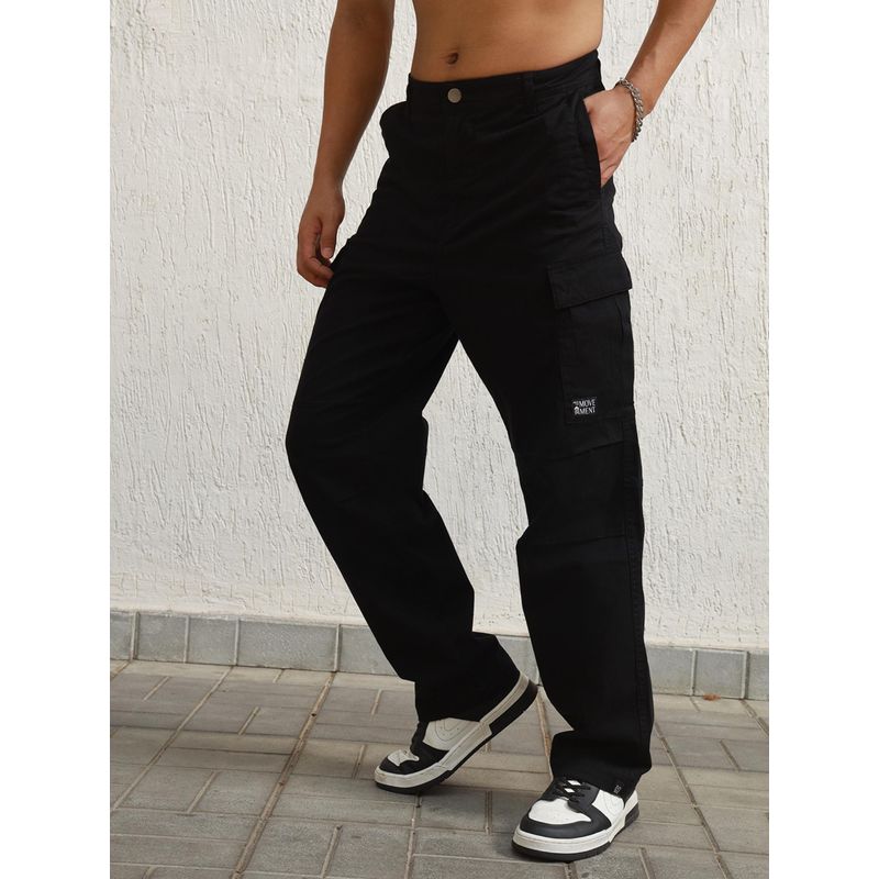 Hubberholme Mens Black Smart Casual Summer Cotton Loose Fit Mid Rise Cargo Pant (30)