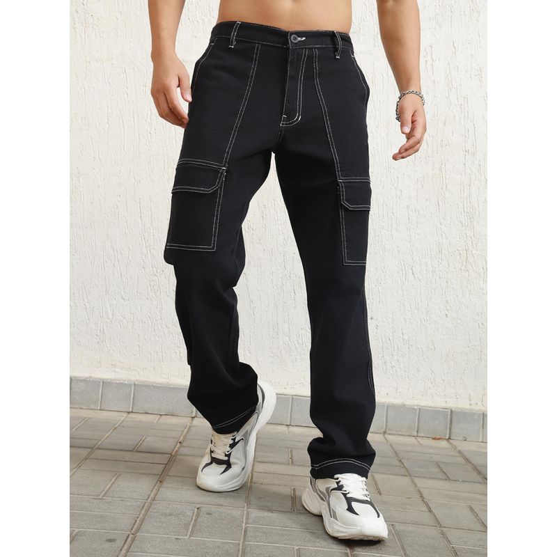 Hubberholme Mens Black Smart Casual Summer Cotton Loose Fit Mid Rise Cargo Pant (28)