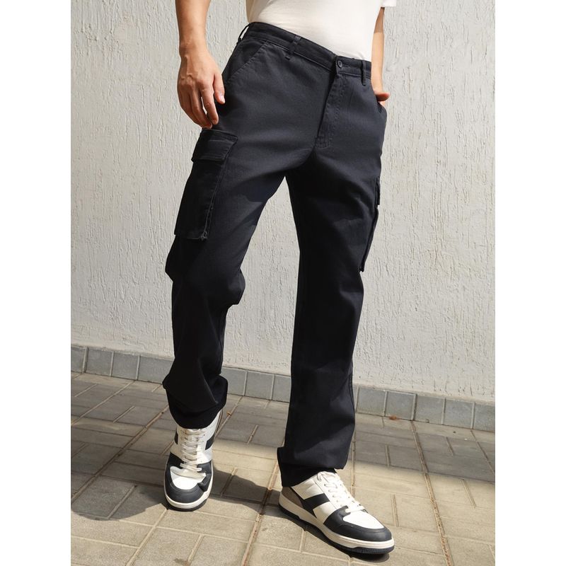 Hubberholme Mens Navy Blue Smart Casual Summer Cotton Loose Fit Mid Rise Cargo Pant (28)