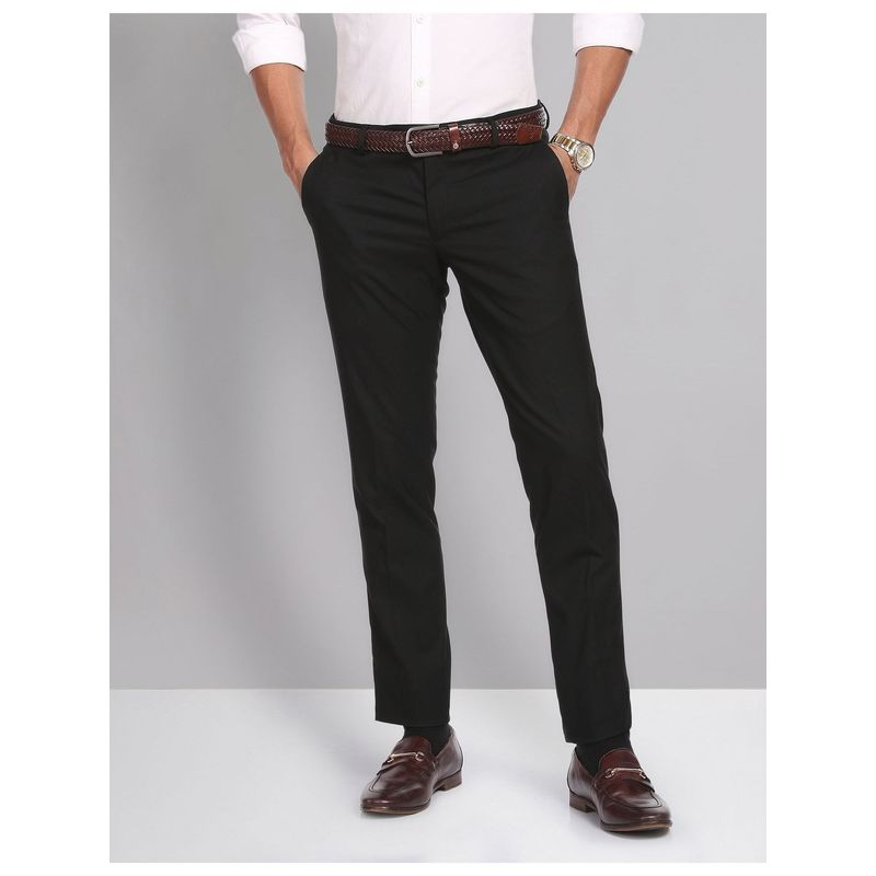 AD By Arvind Smart Mid Rise Waist Solid Formal Black Trouser (30)
