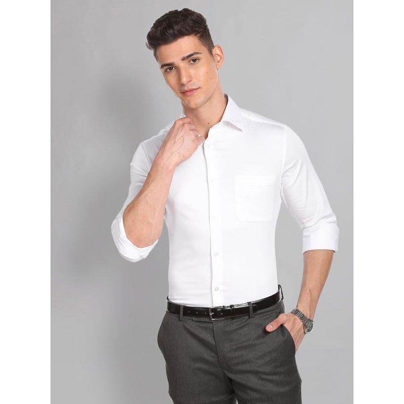 AD By Arvind Solid Twill Formal Shirt White (42)