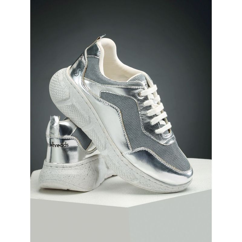 Buy SOLETHREADS Glam Silver Self Design Women Sneakers Online
