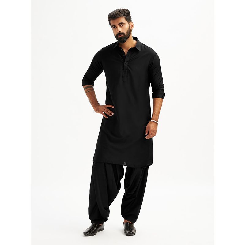 Vastramay Black Solid Pathani Kurta with Patiala (XL)