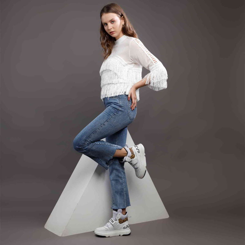Saint G Venetia White Pony Hair Print Leather Sneakers (UK 3)